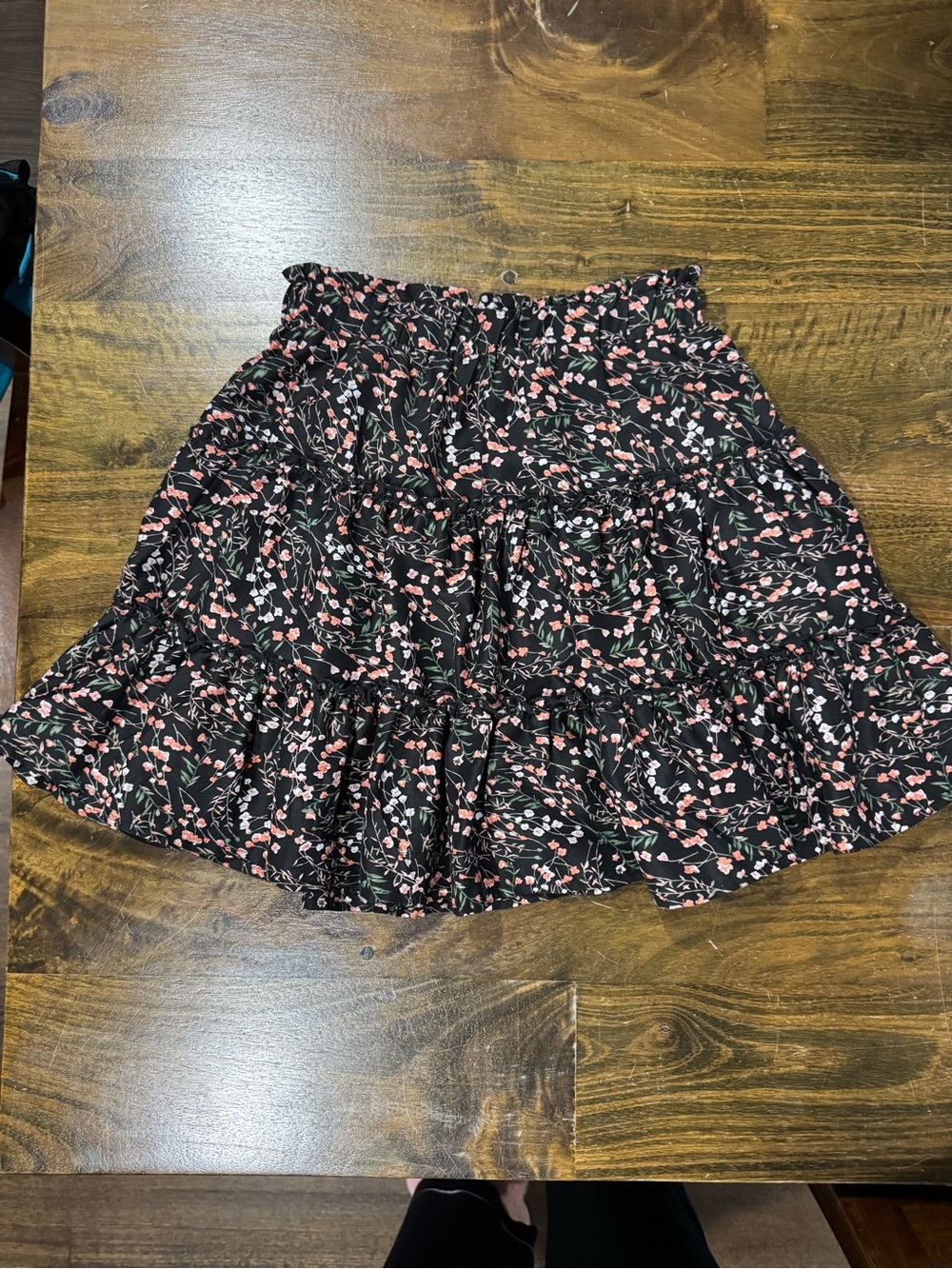 Girls' size 10 Black Floral Tiered Skirt with Pink Bloom